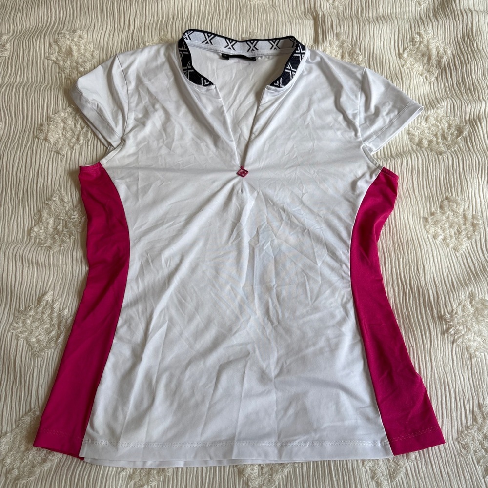 J.Lindeberg Azara Top White Pink Golf Tennis Polo Shirt XL Preppy Sporty